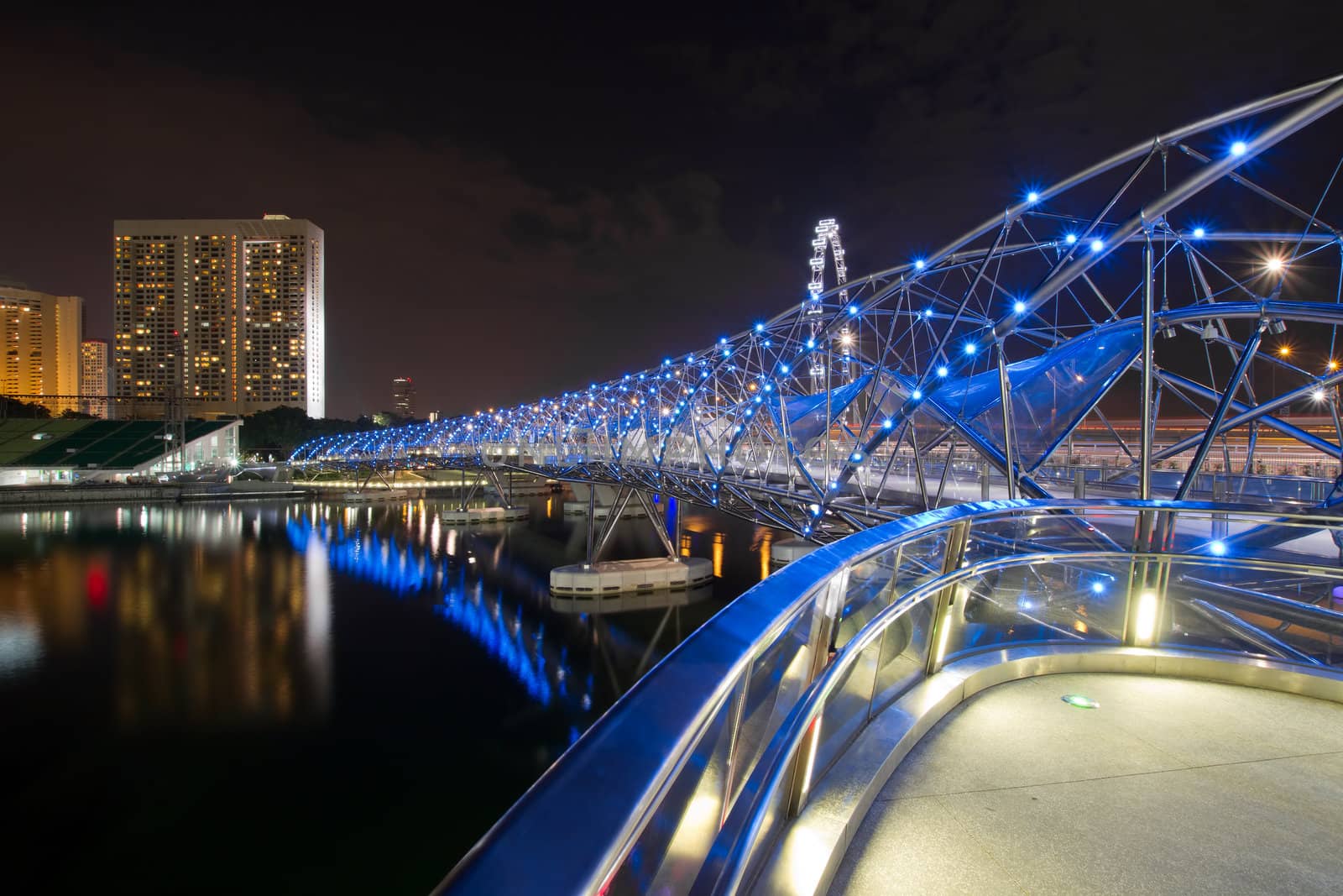 Double Helix Bridge over Singapore River at Night