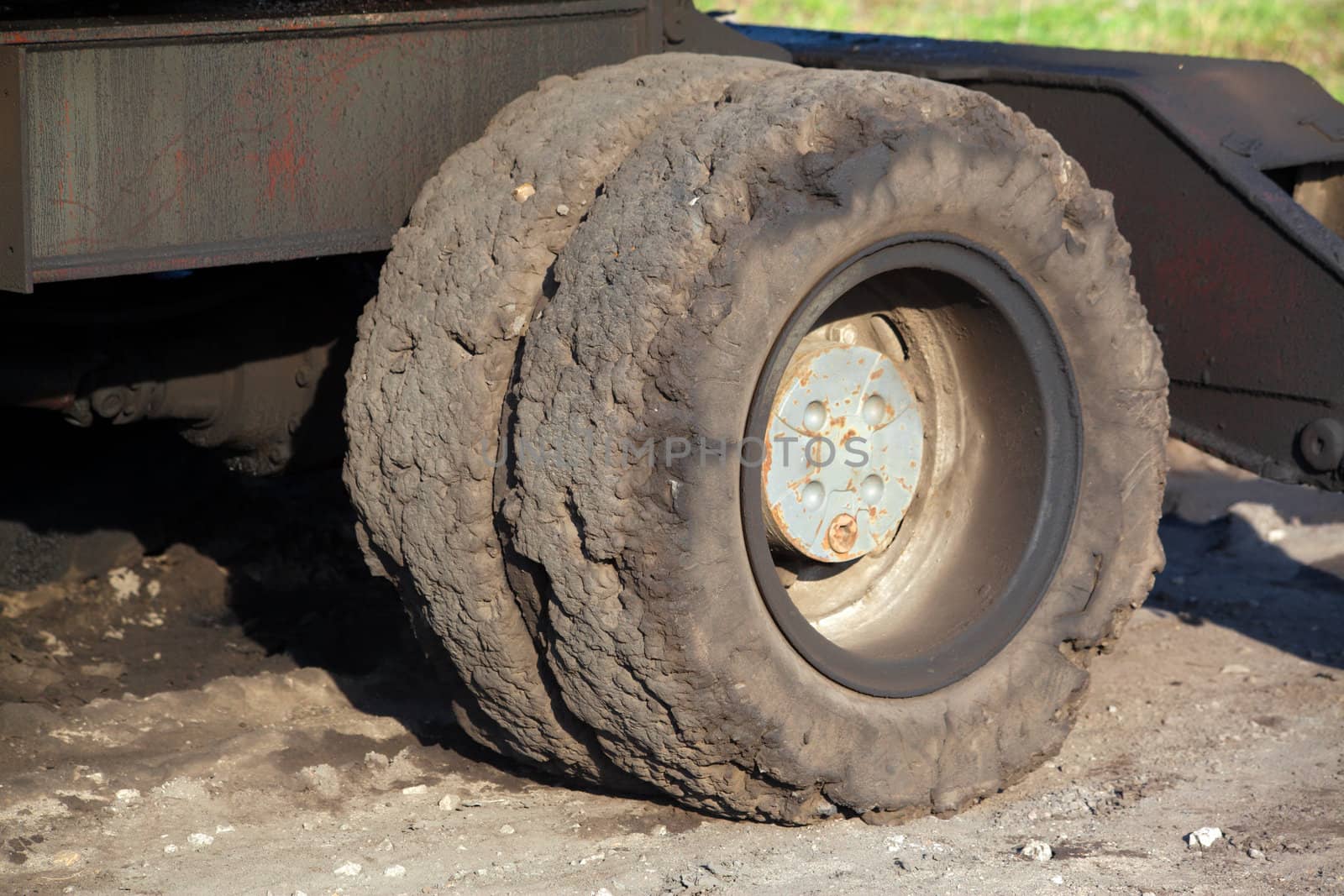 Closeup of old truck wheel
