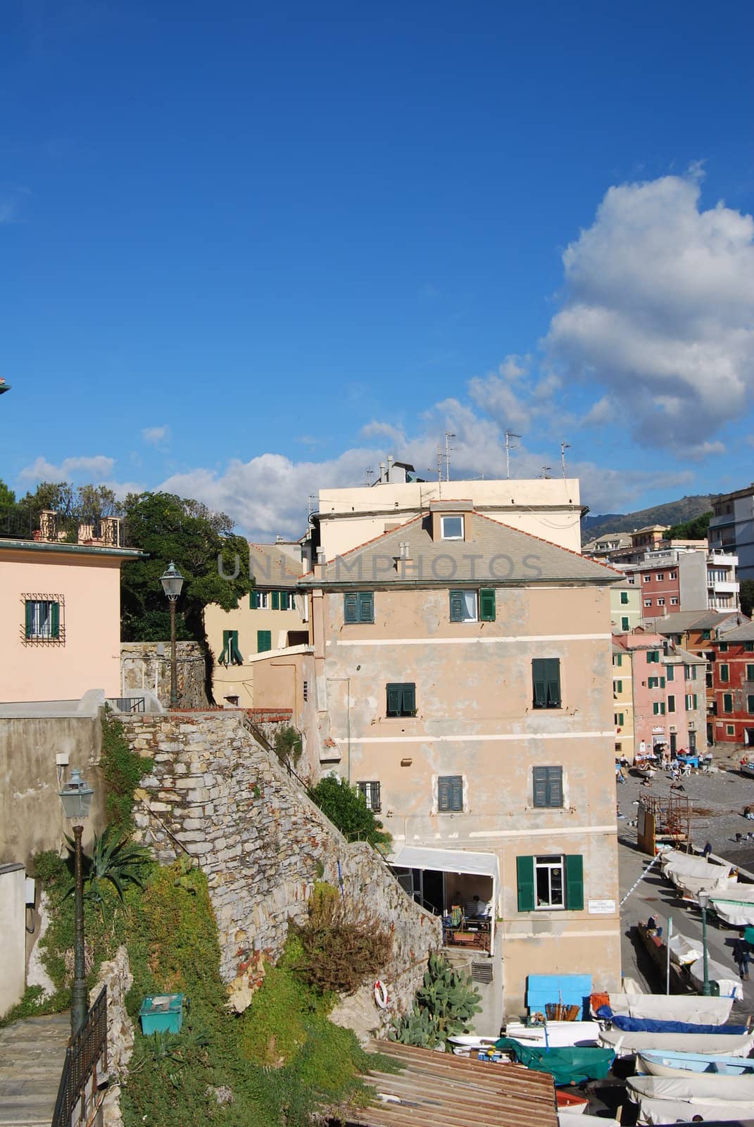 The city of Genoa with its palace, skyscraper and the acient quarter of Boccadasse