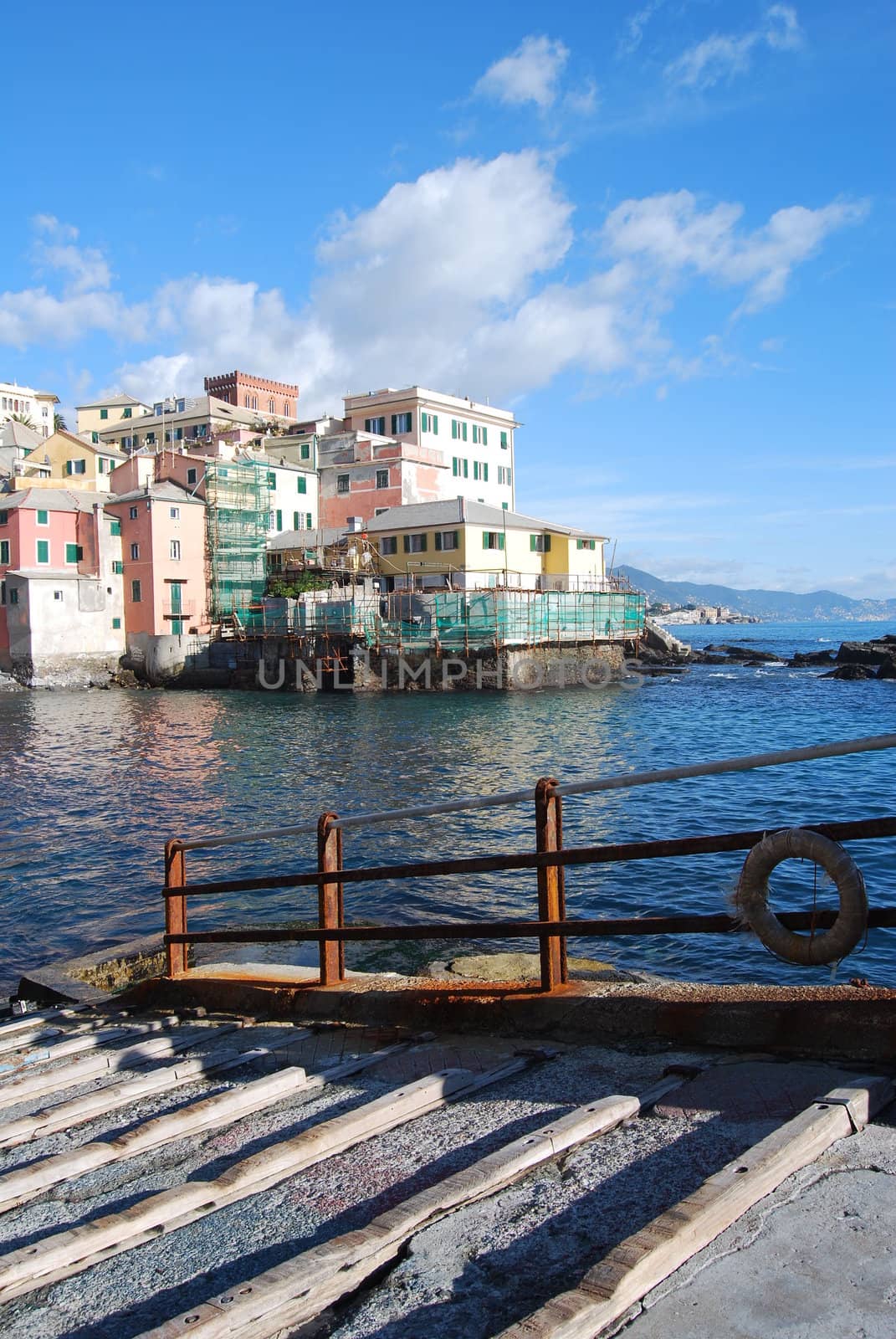 The city of Genoa with its palace, skyscraper and the acient quarter of Boccadasse