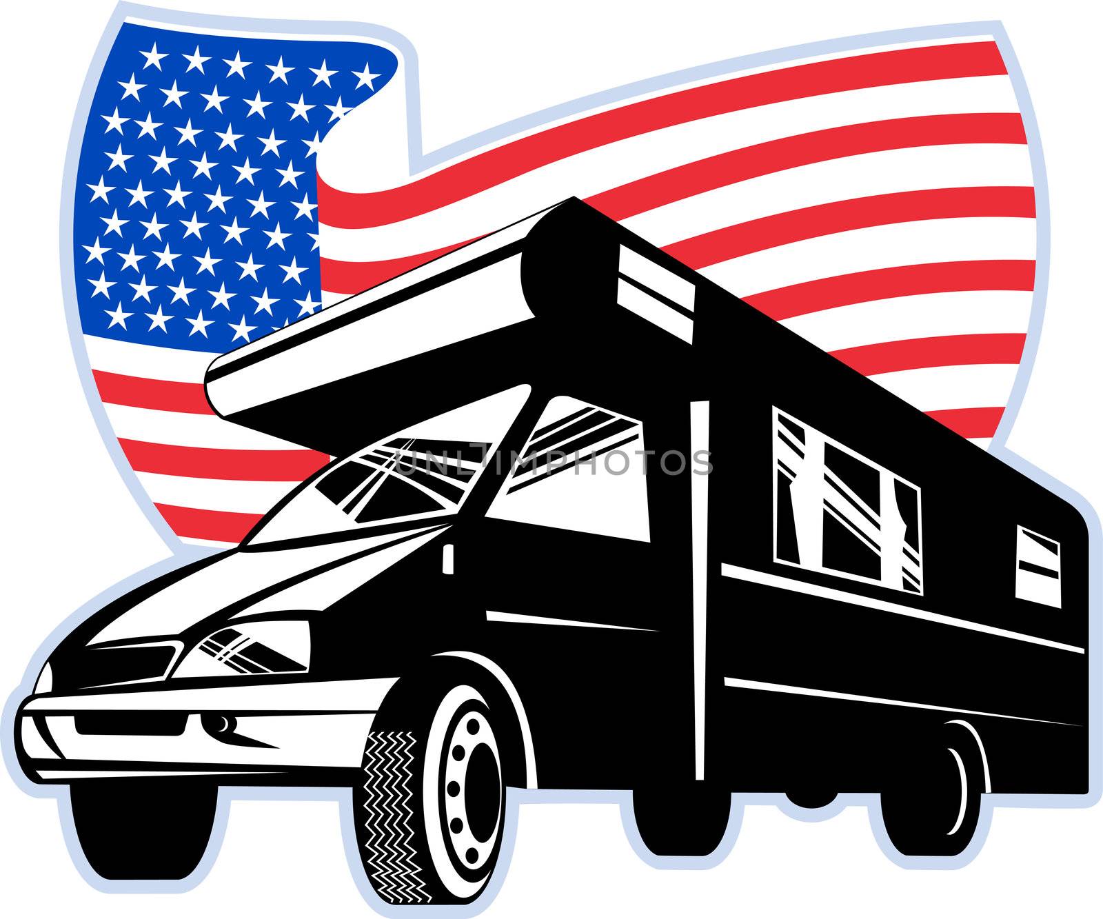 Camper van with american flag stars and stripes by patrimonio