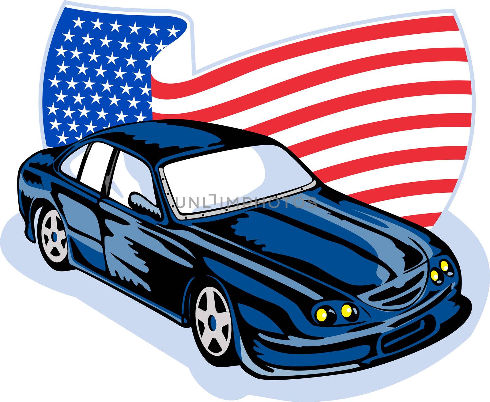 American muscle car with flag by patrimonio