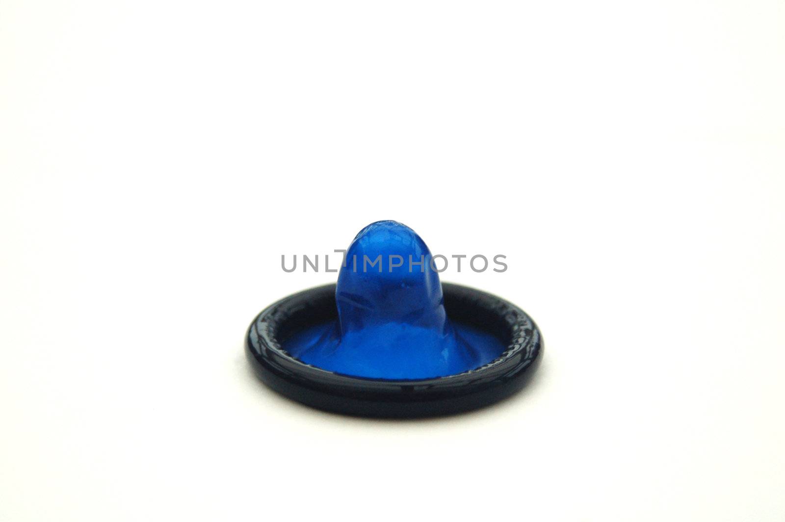 Bright Blue Condom on White Background