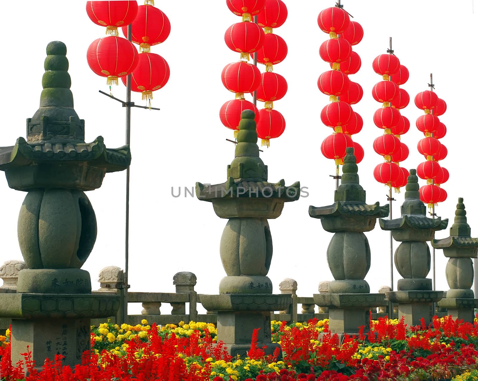 Buddhist tower and red lanterns by xfdly5
