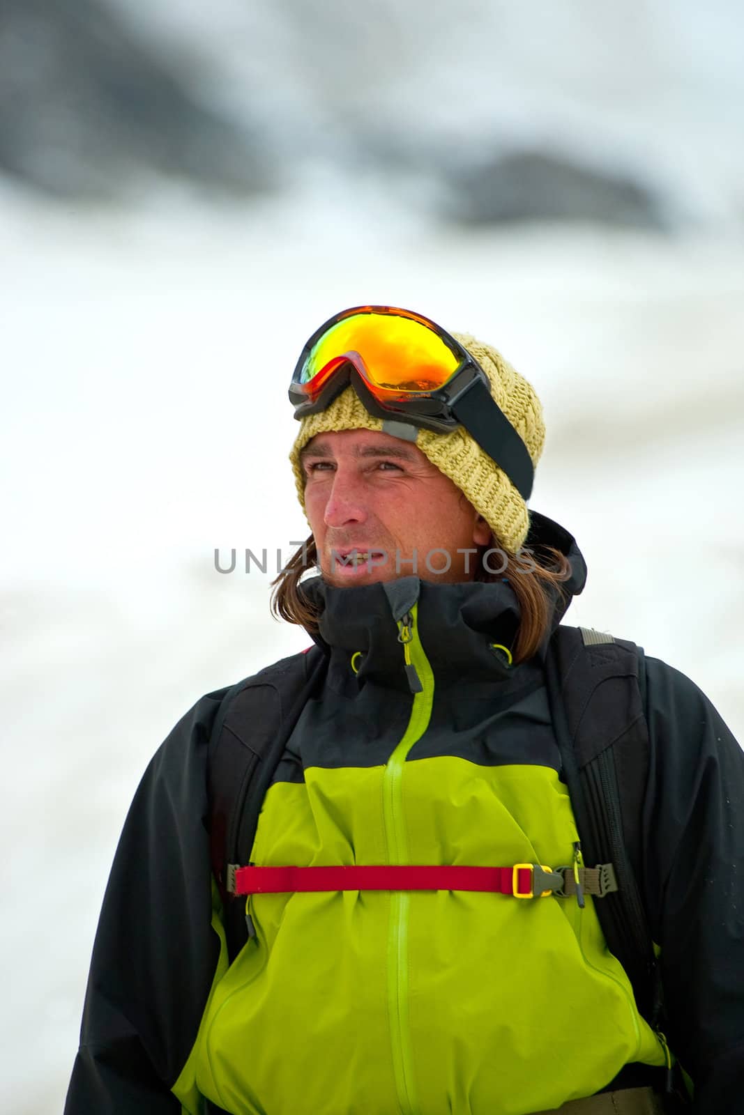 Portrait of fririder in Caucasus mountains in summer