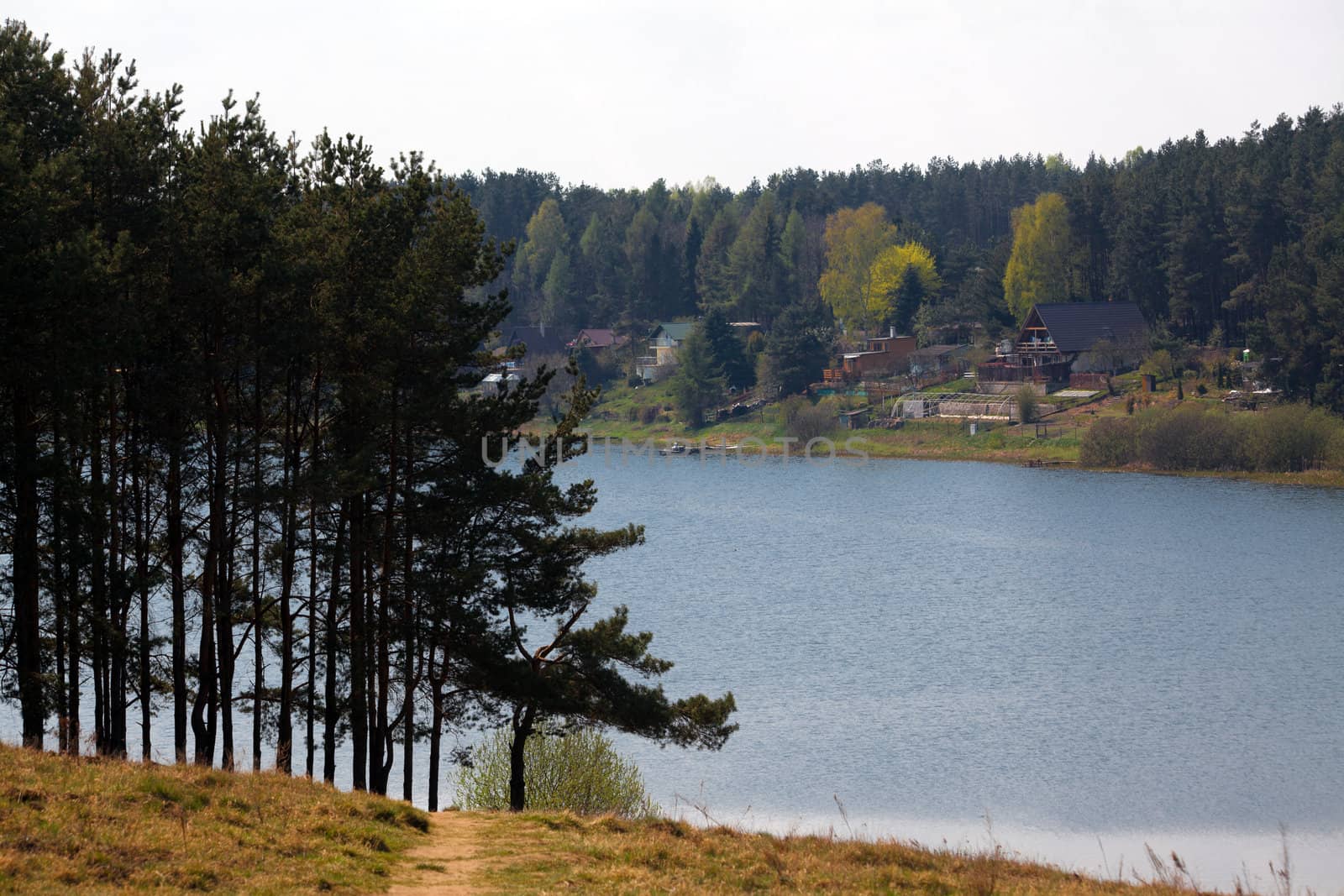 Landscape over the lake and village
