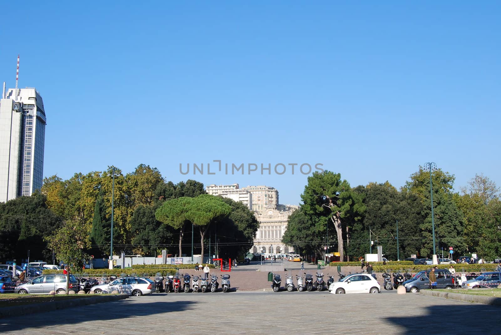 The city of Genoa with its palace, skyscraper and the acient quarter 