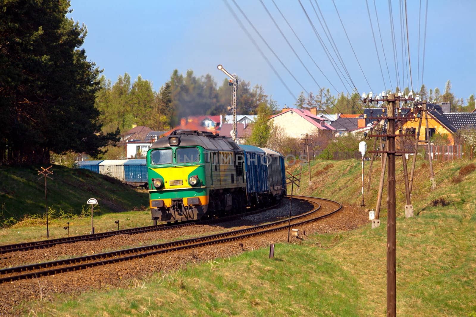 Freight train passing the curve
