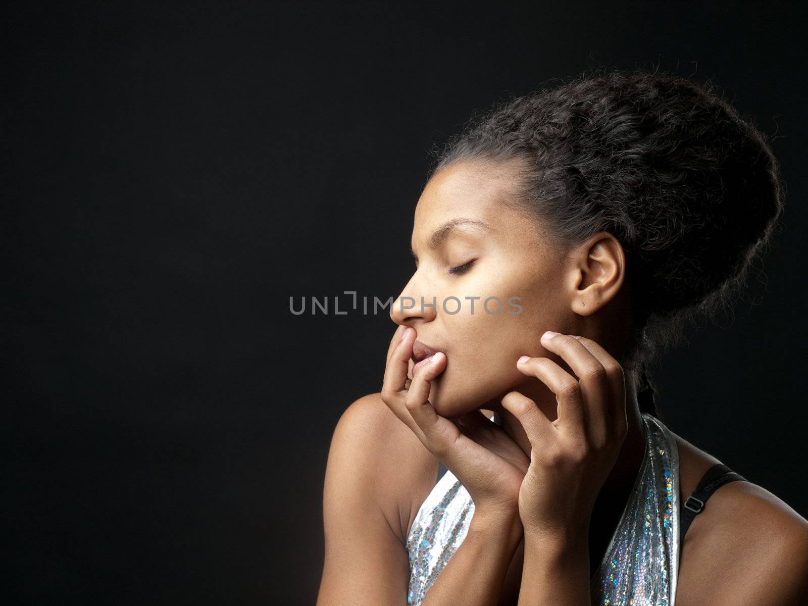 Portrait of an African woman with eyes closed