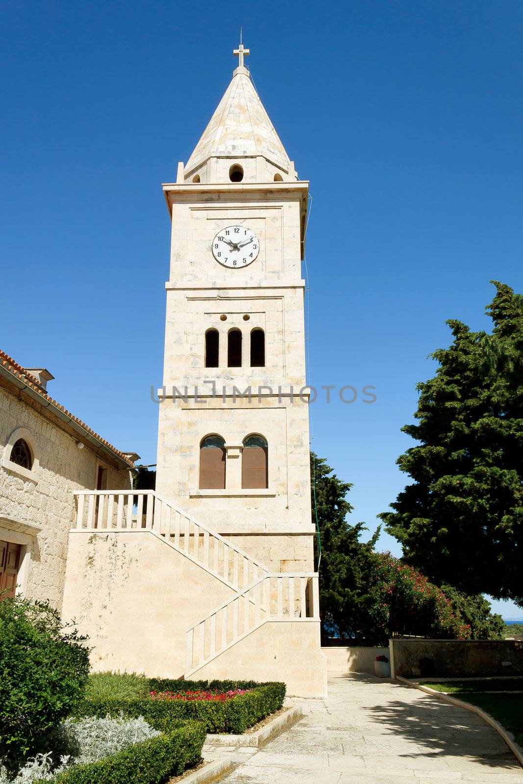 small romantic historical church trust with clock 