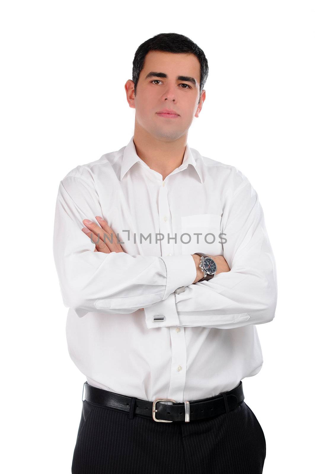 Portrait of a confident young businessman in a white shirt with isolated on white by gravityimaging1