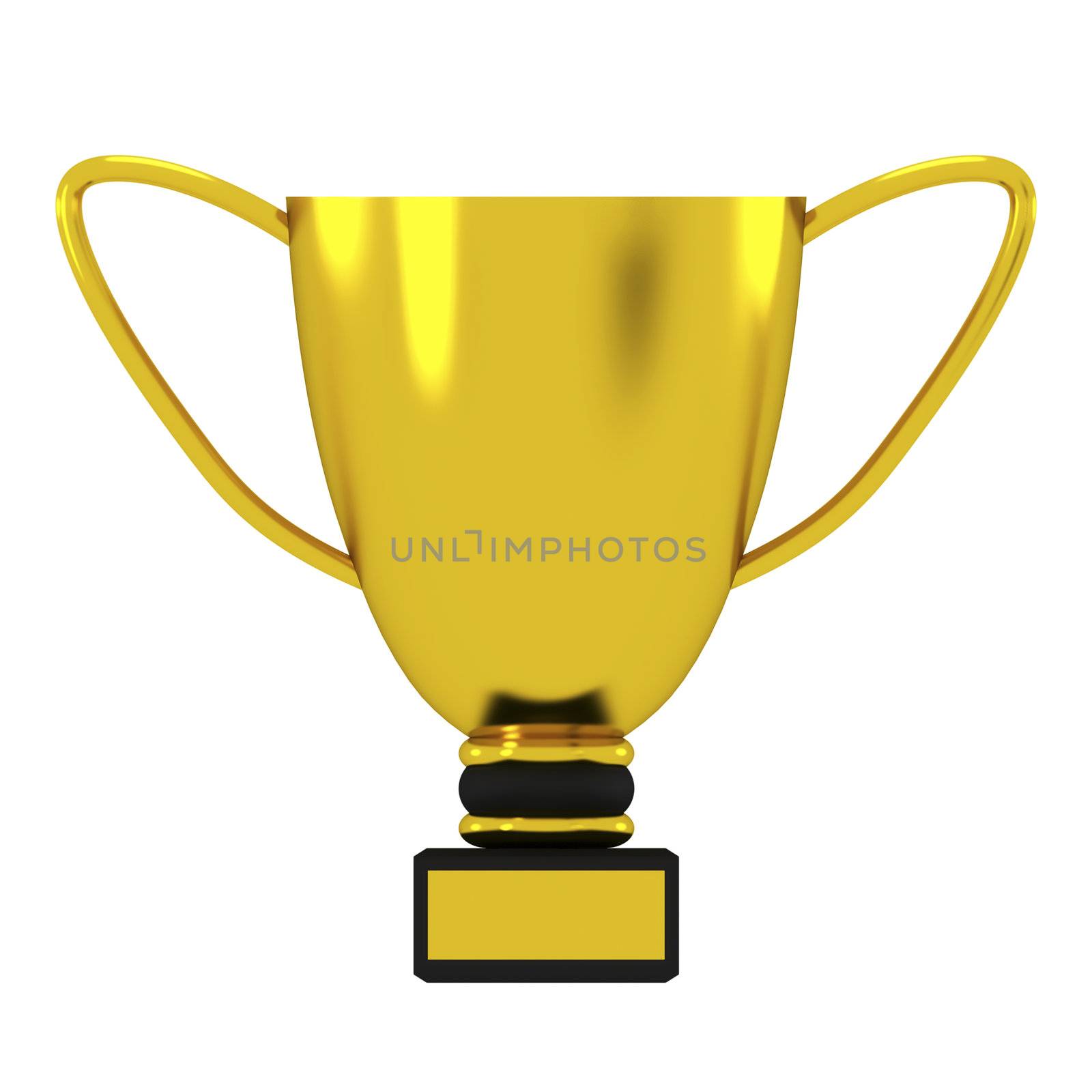Golden trophy cup isolated on white. 3d image.