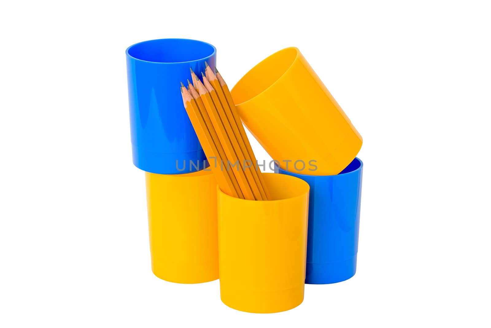 Plastic chups with pencils isolated on a white background.