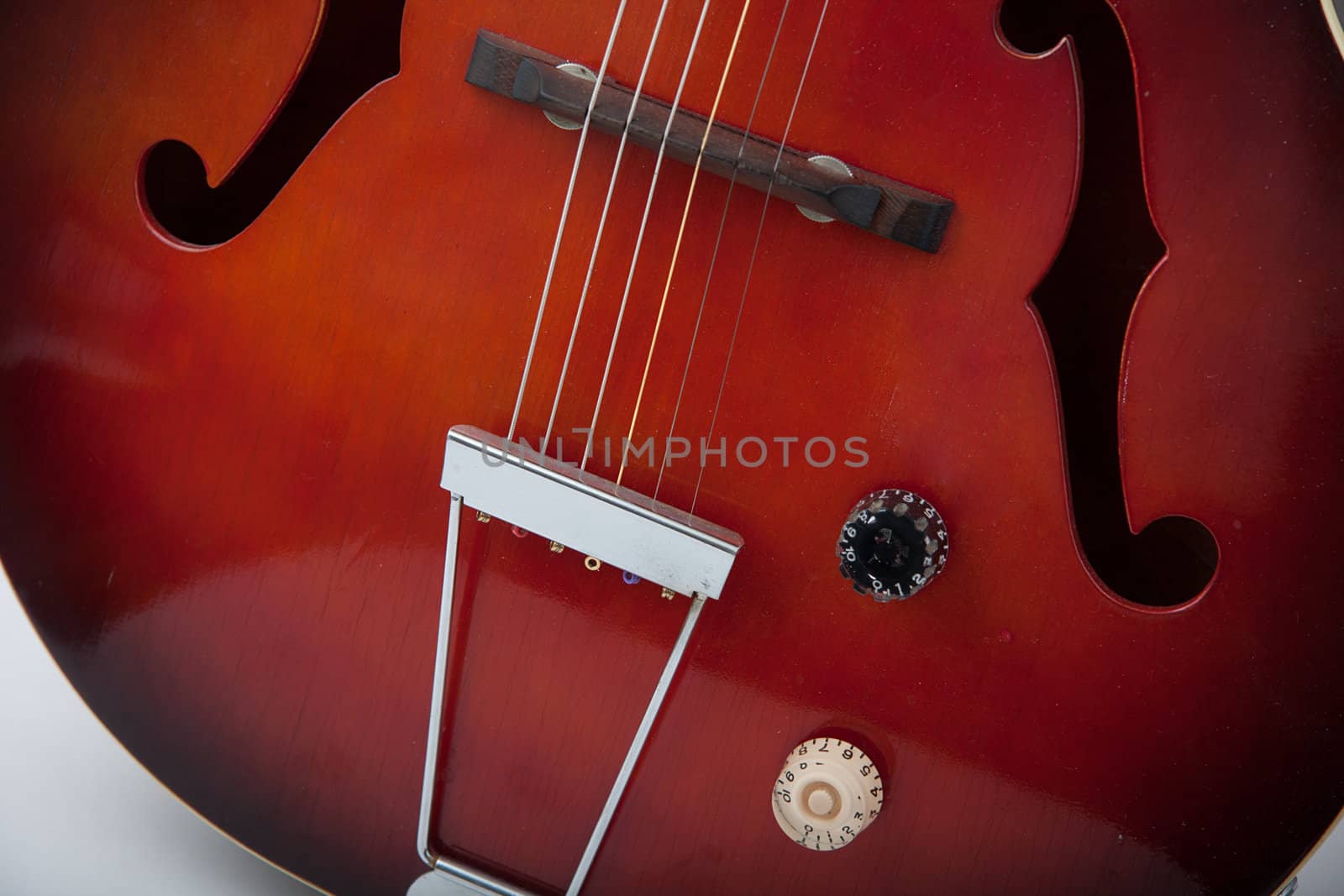 Vintage semi acoustic guitar close up