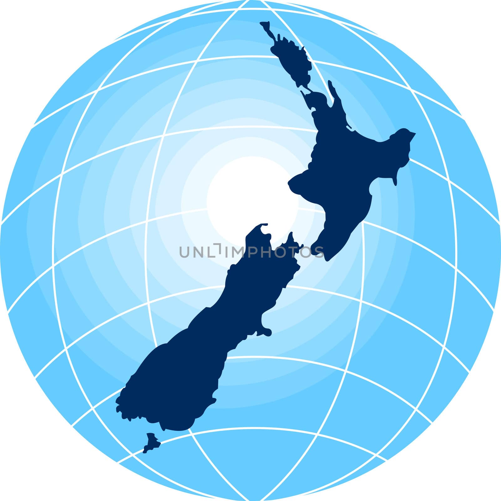 map of New Zealand with globe in background by patrimonio