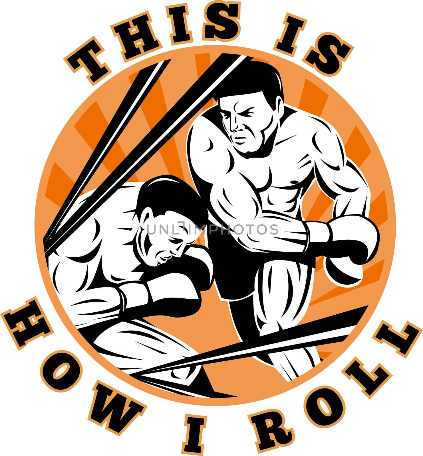 illustration of a Boxer connecting a knockout punch set inside a circle with words "this is how i roll"