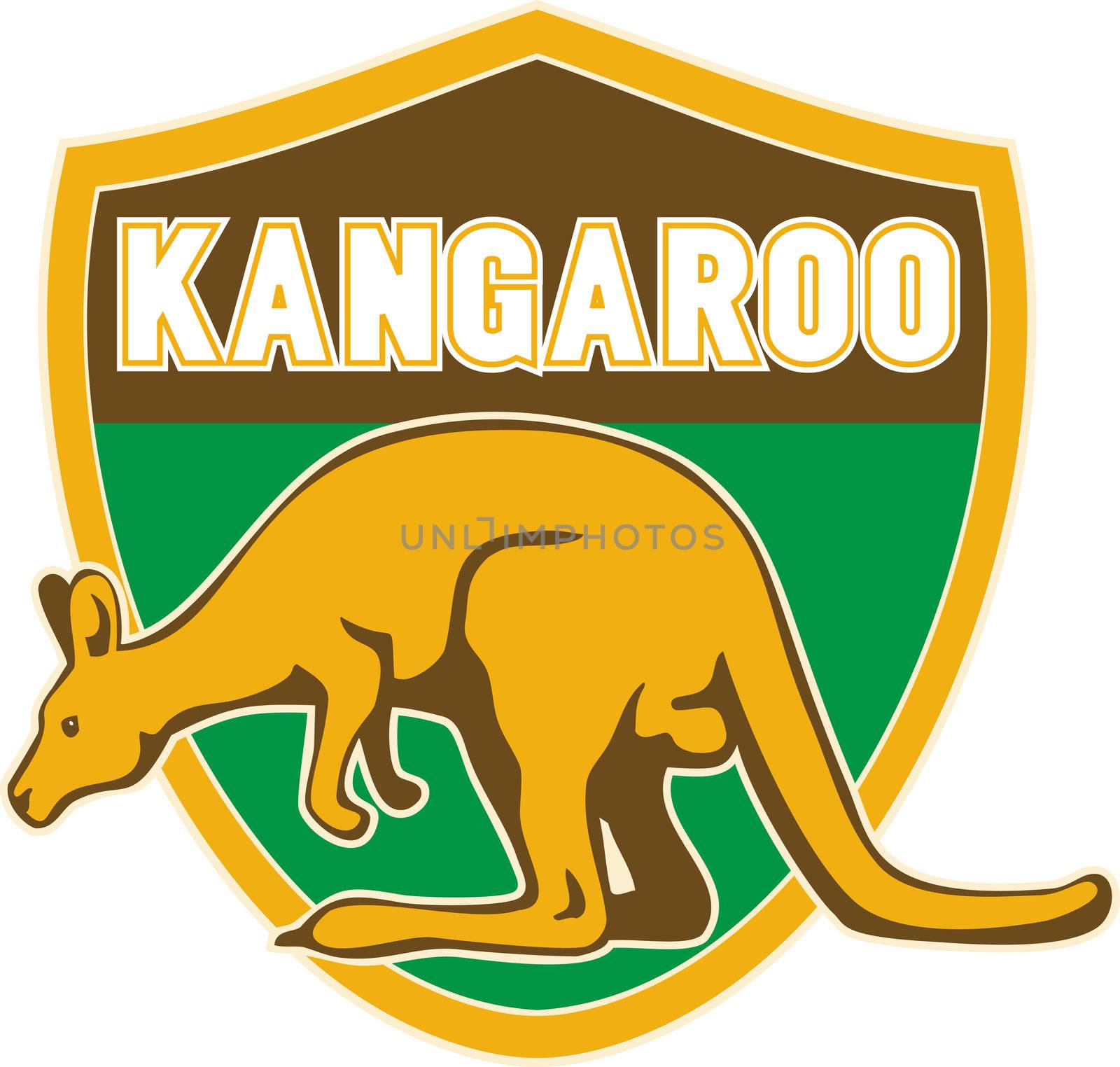 illustration of a kangaroo side view set inside a shield suitable for any sports sporting club team mascot