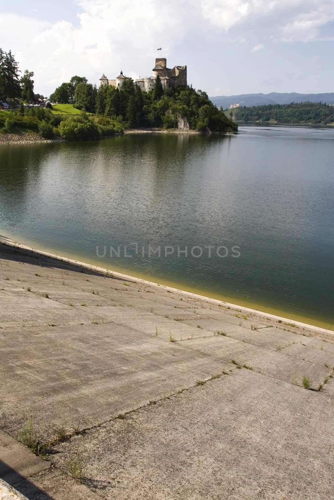 Beautiful view of the old castle located on the shores of Lake