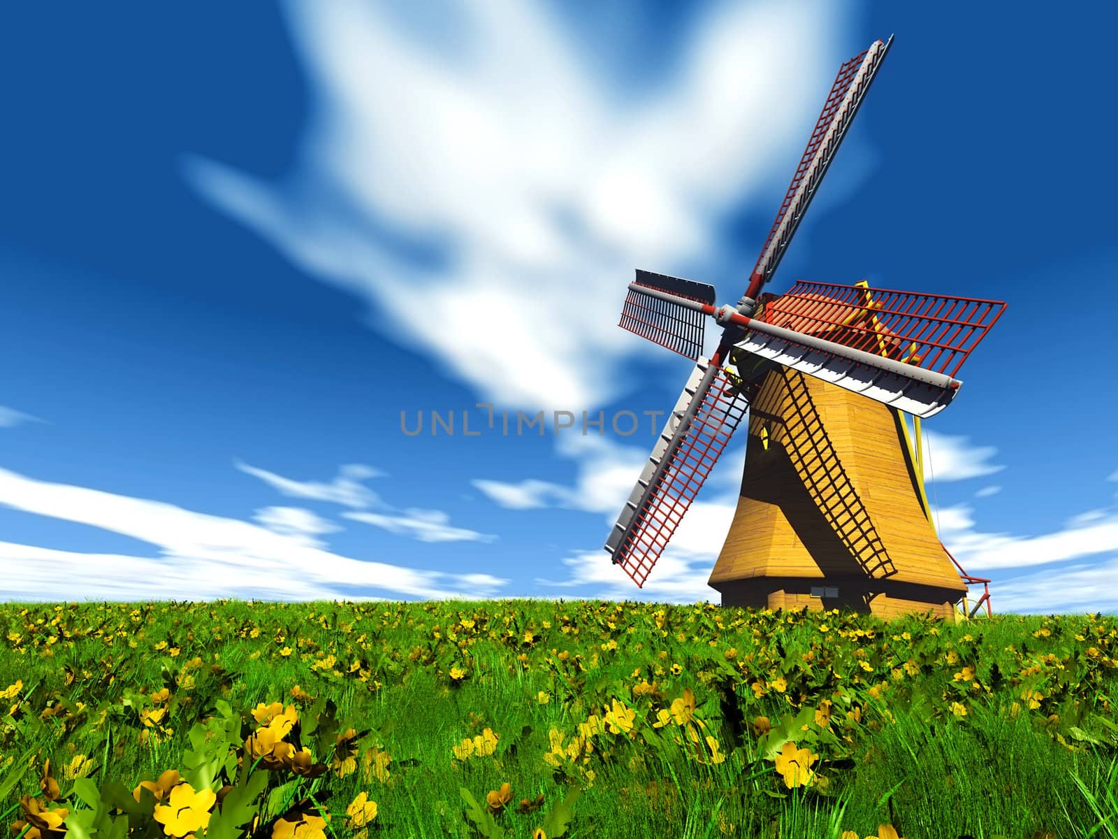 one windmill  in the fields