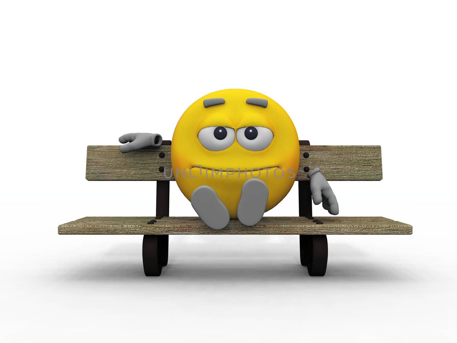 Mr.  Smiley is sitting on a bench