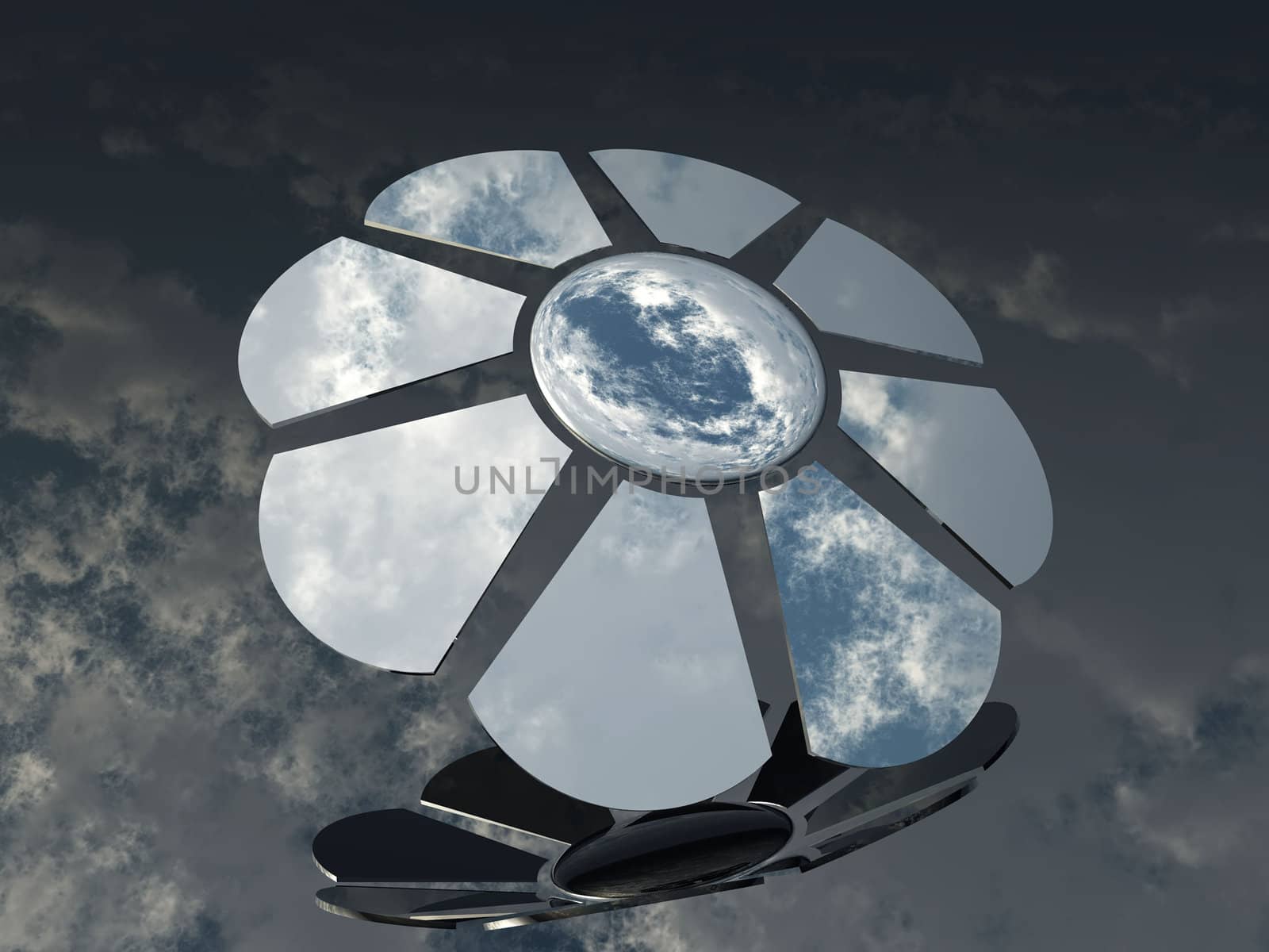 metal  flower on a clouds background