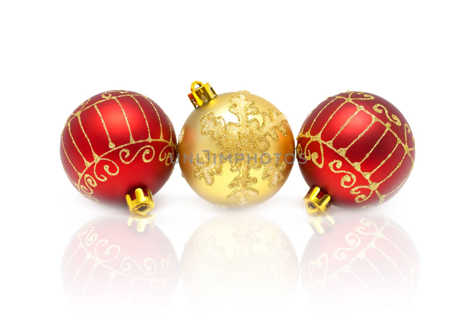 Christmas decorations - balls on a white background with flippy and space for text