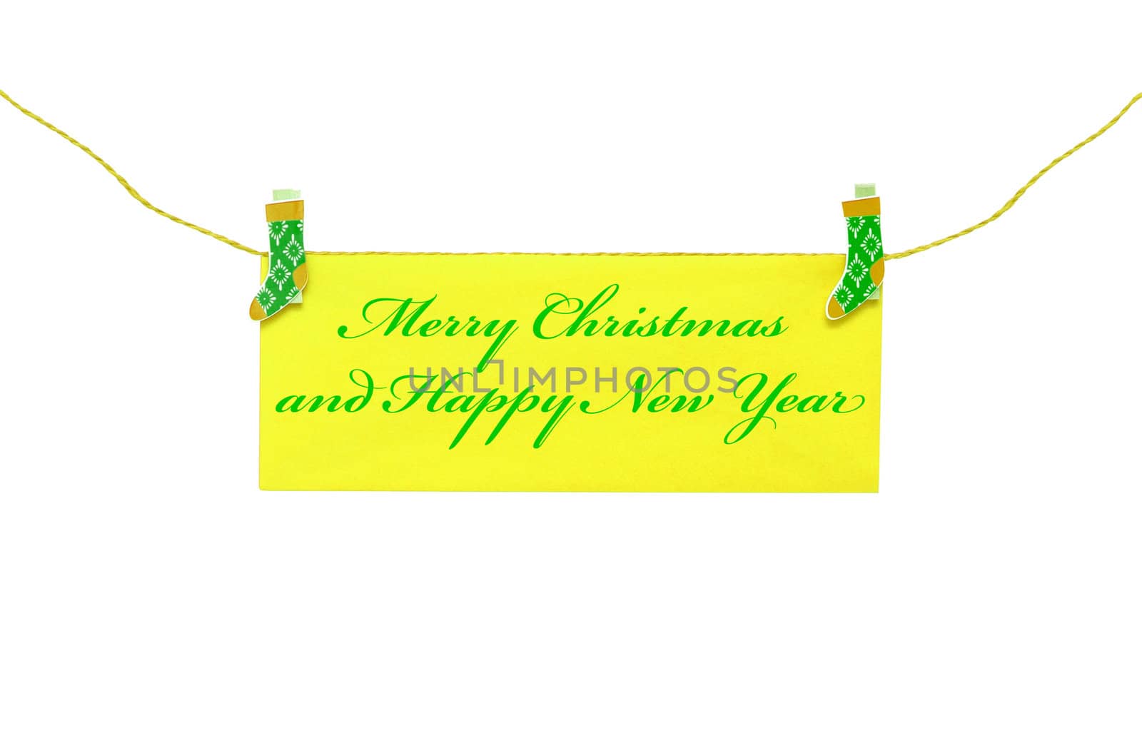 Christmas greeting card hanging with clothespin