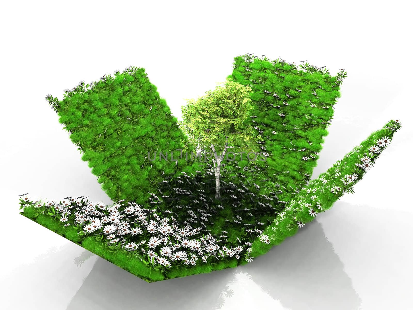 cube with grass flowers and tree by njaj
