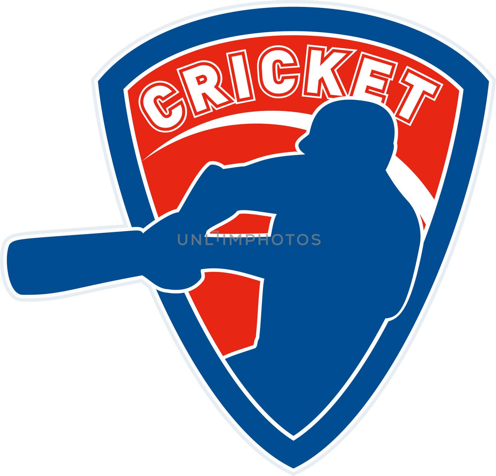 illustration of a cricket sports player batsman silhouette batting set inside shield