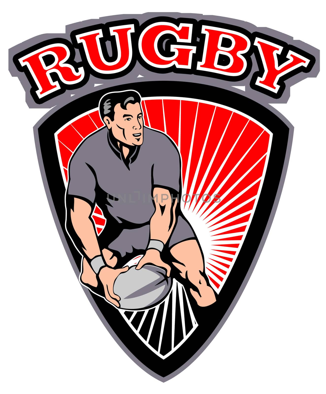 rugby player passing ball shield by patrimonio