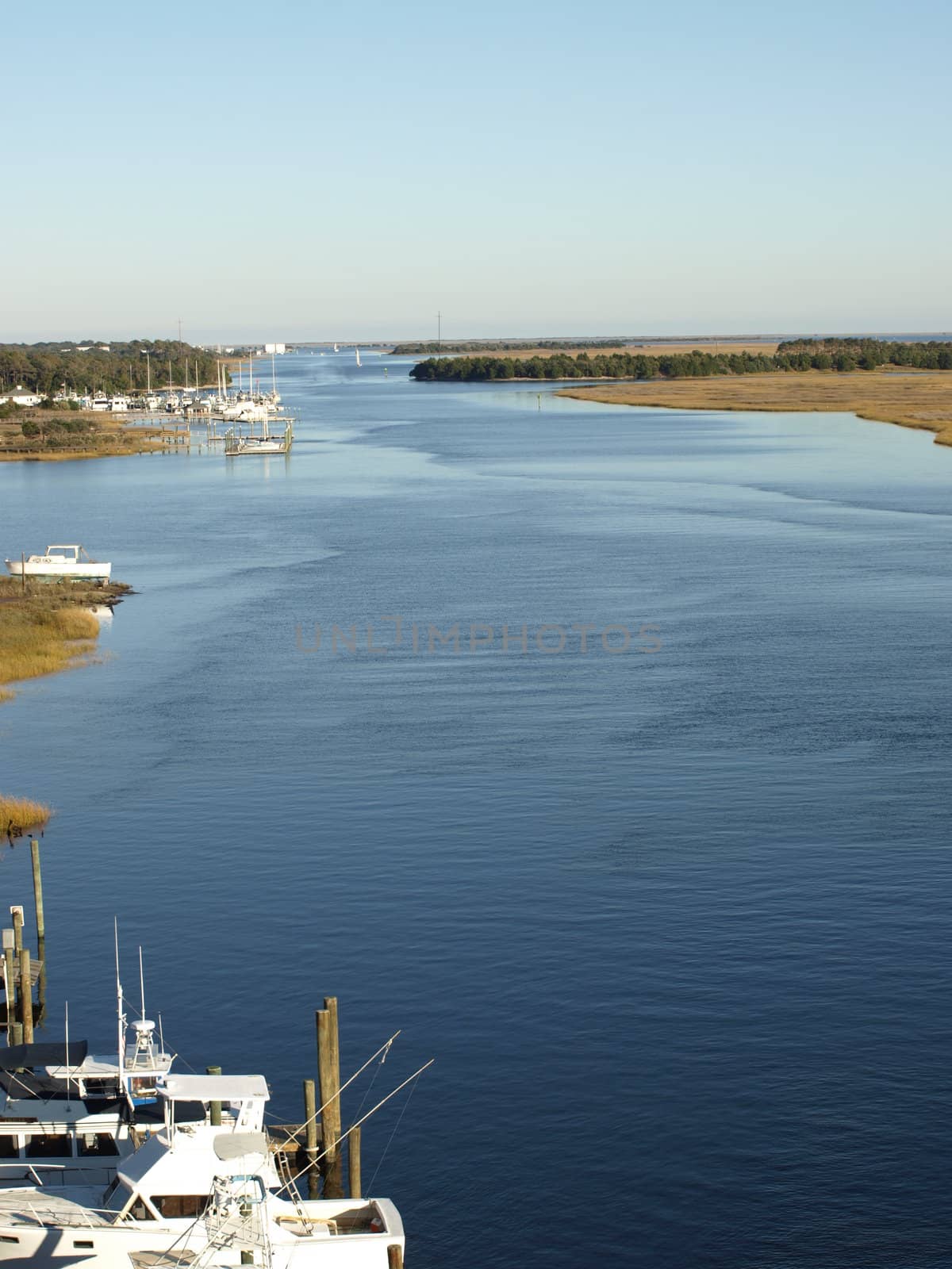 View of the boats along the intracoastal waterway from the Oak Osland Bridge