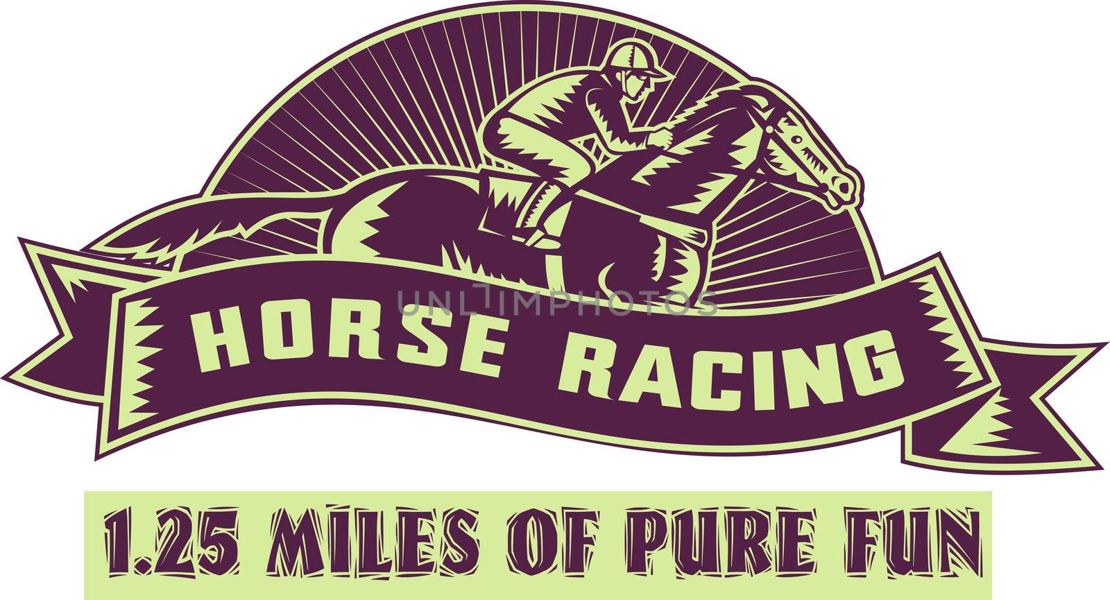 Horse and jockey racing race woodcut by patrimonio