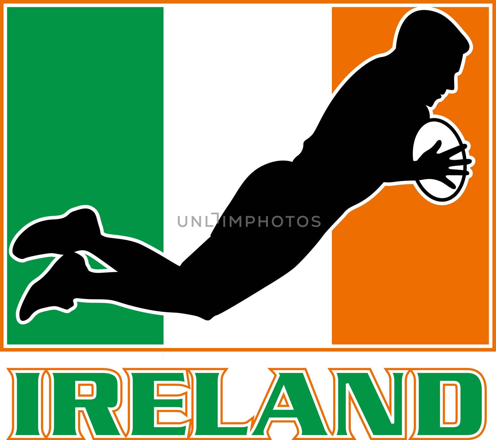 rugby playing diving try ireland flag by patrimonio