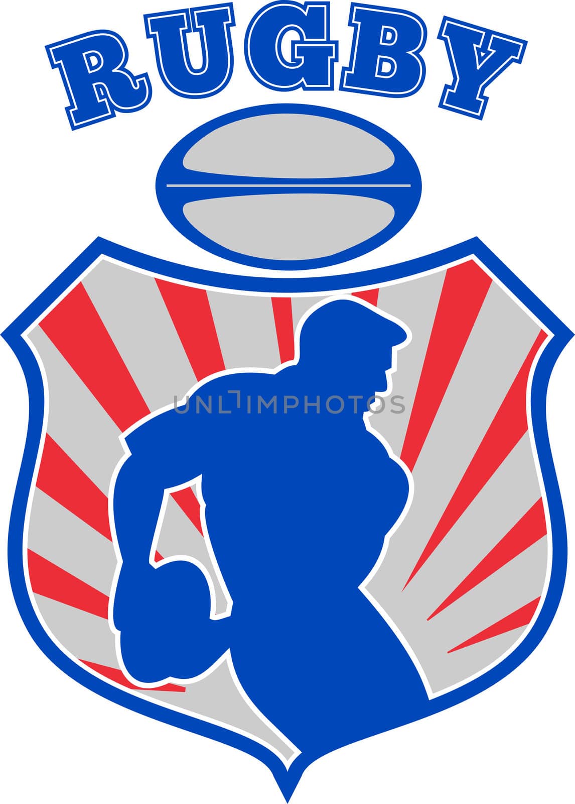 rugby player running bal shield by patrimonio
