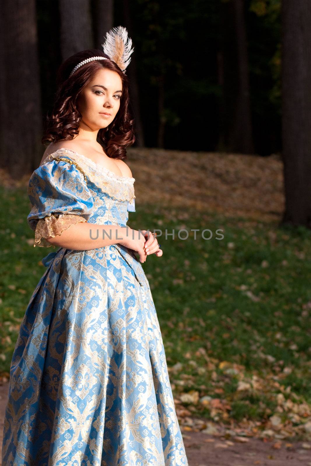 A portrait of lady in a blue baroque dress
