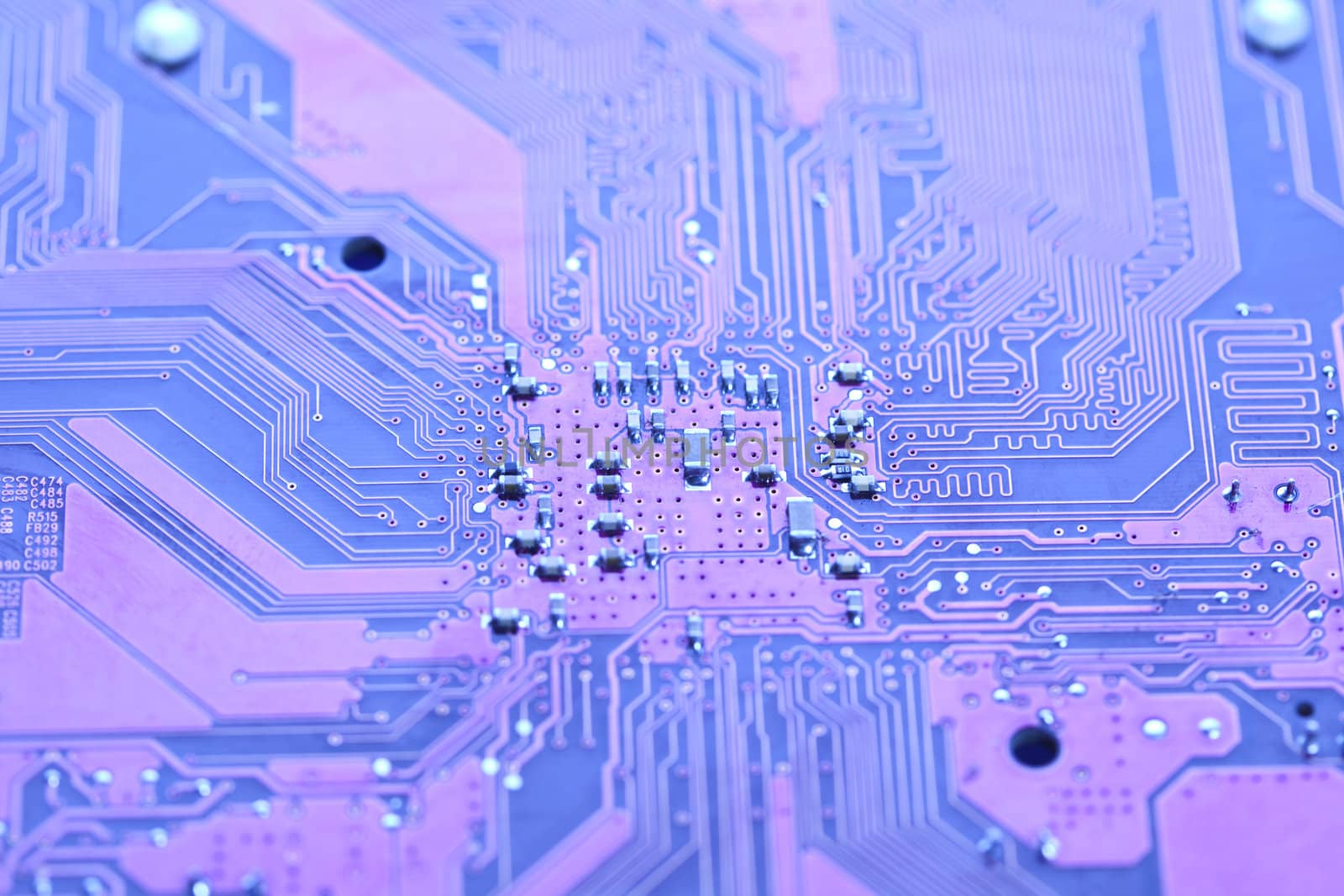 A close up of a computer circuit.