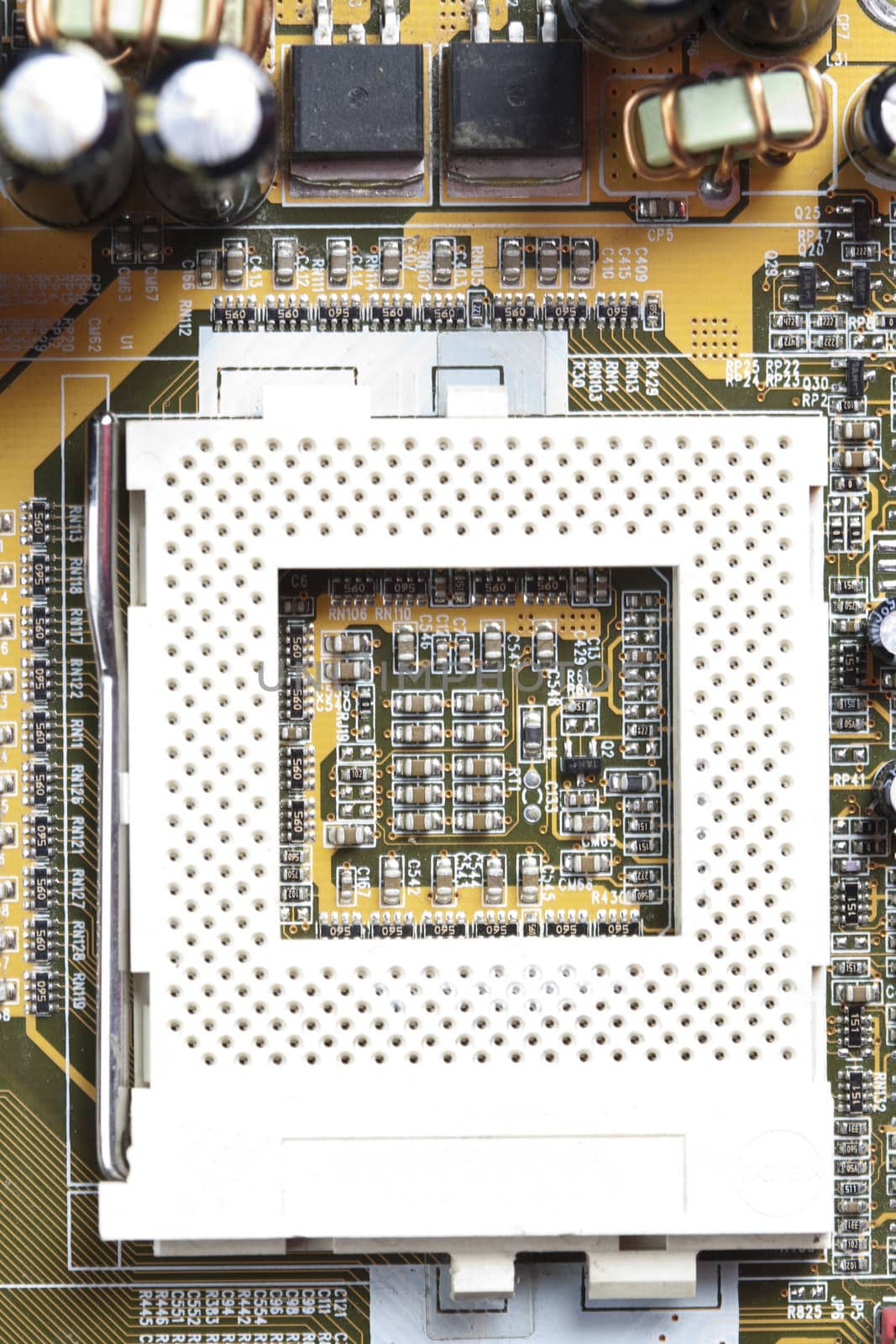 A close up of a computer circuit.