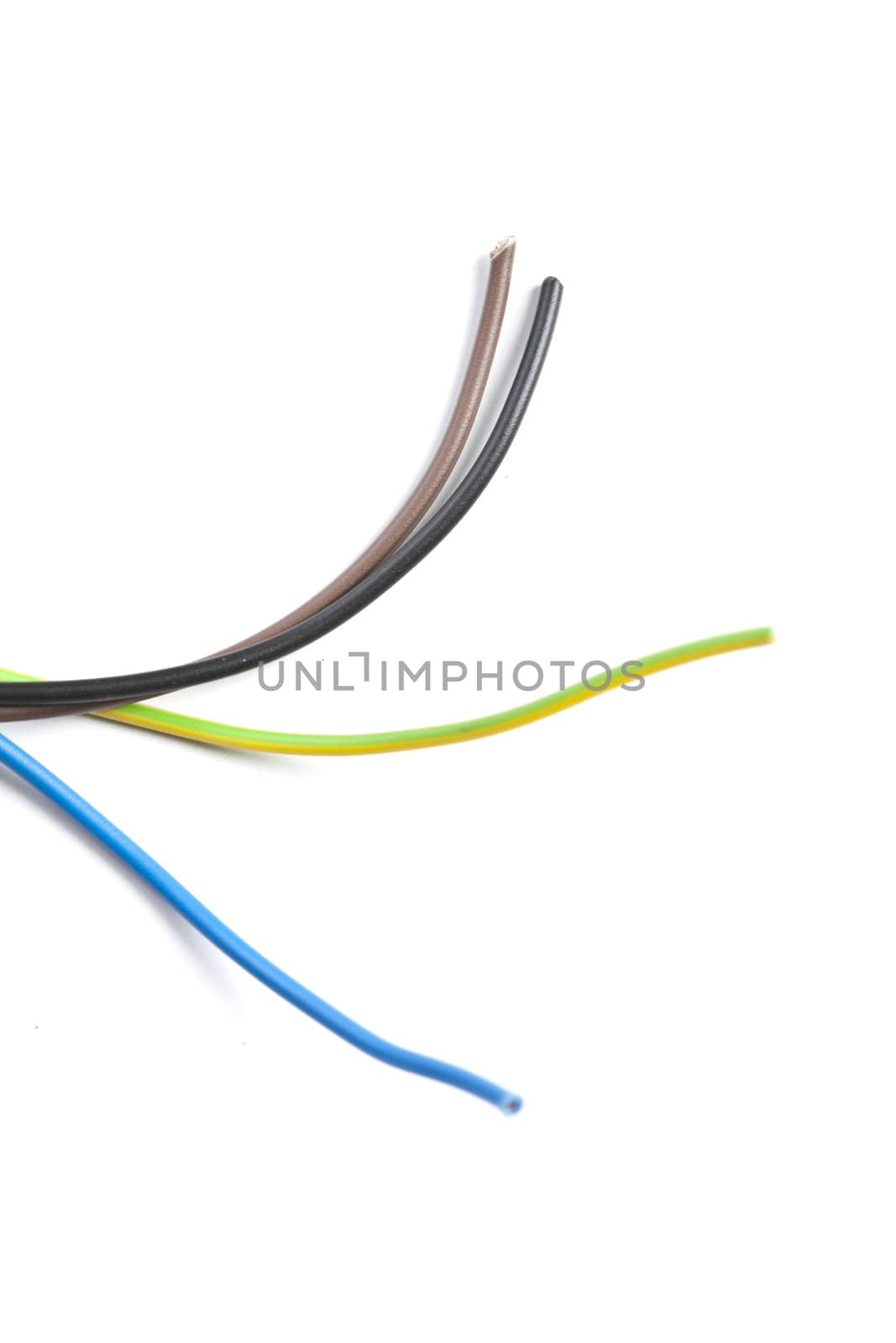 Colorful coils of cables on a white background