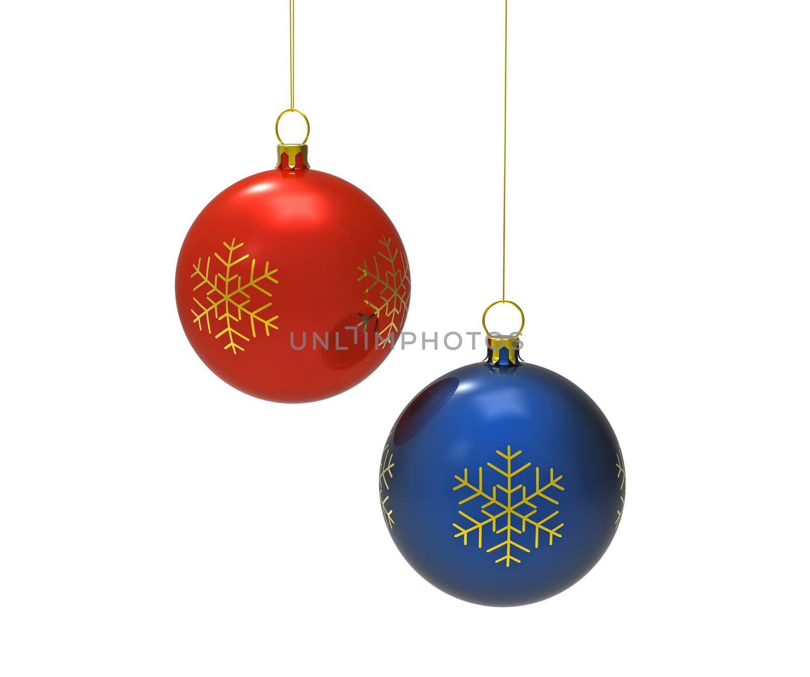 Red and blue christmas balls isolated on white 3d render
