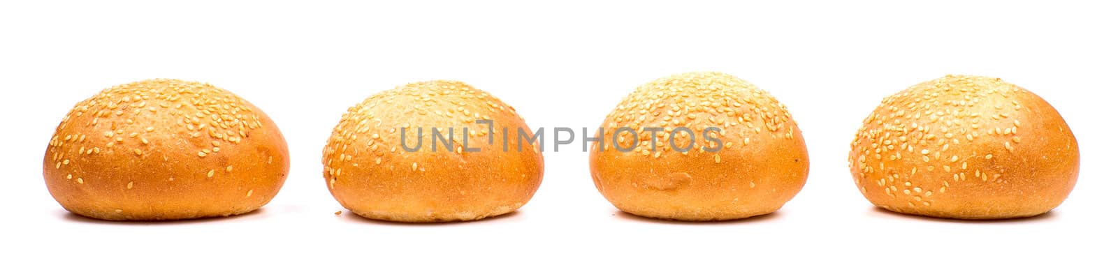 Row of buns with sesame isolated on the white background