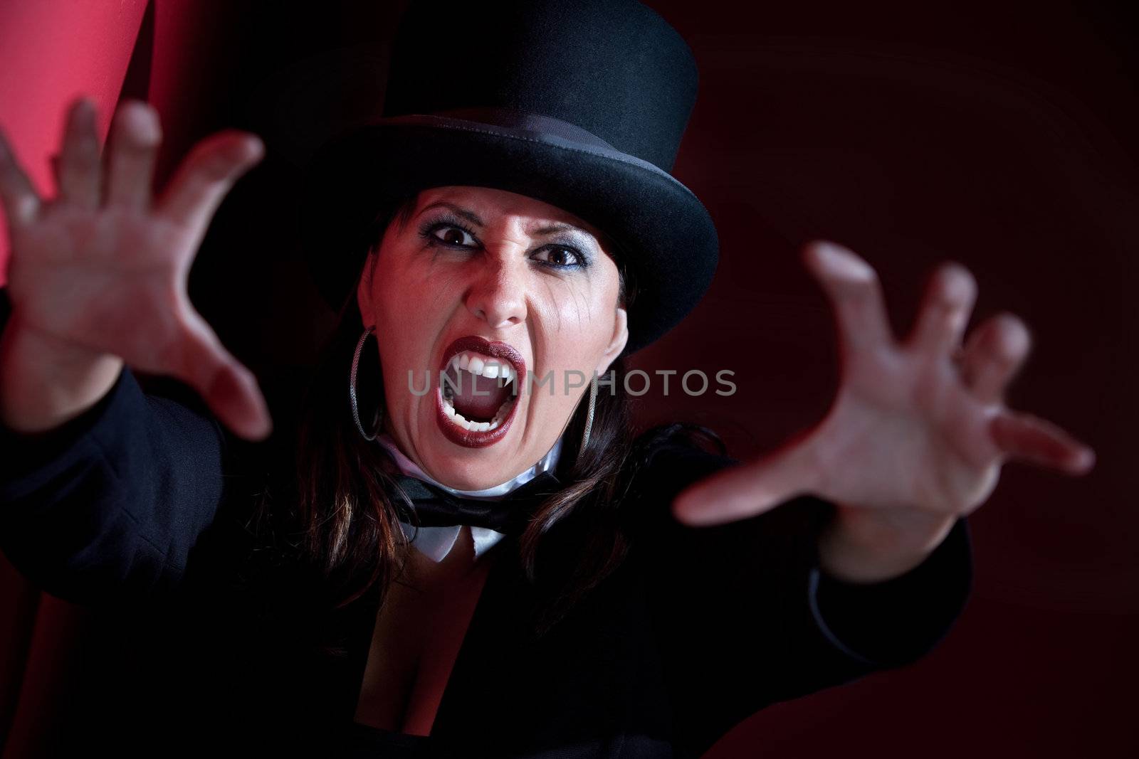 Woman dressed like a circus ringmaster