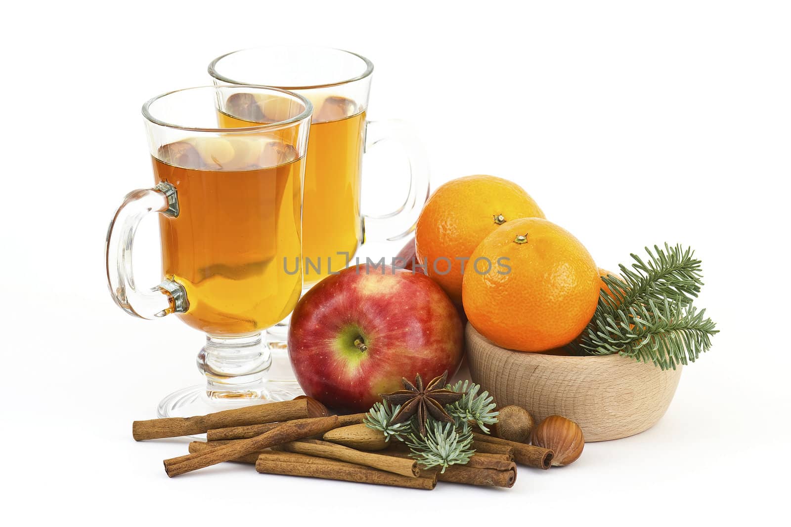 glass of fresh fruits, fresh apples and spices