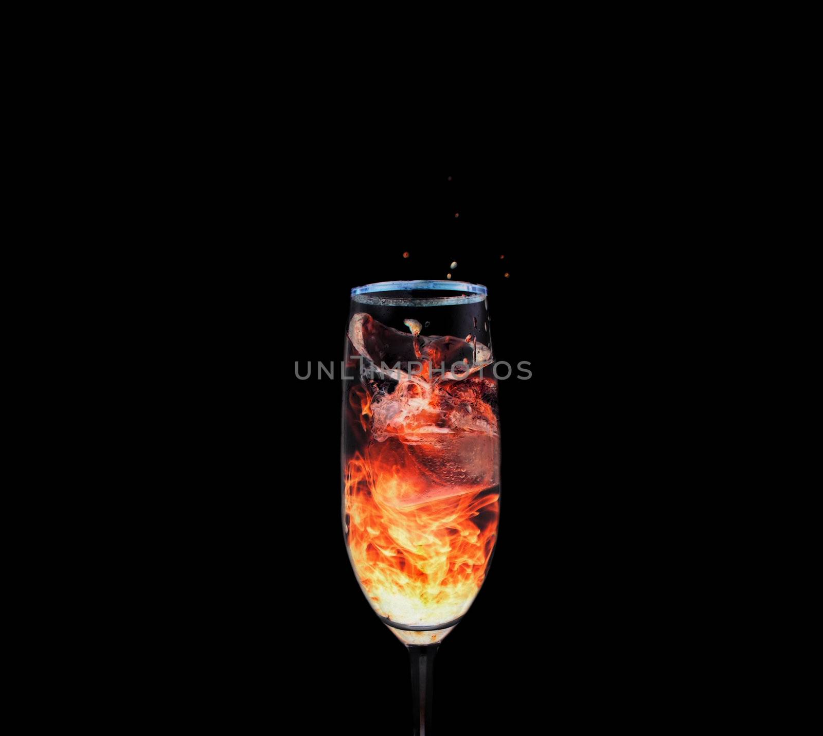 A drink that's appears to be like a fire, splashing