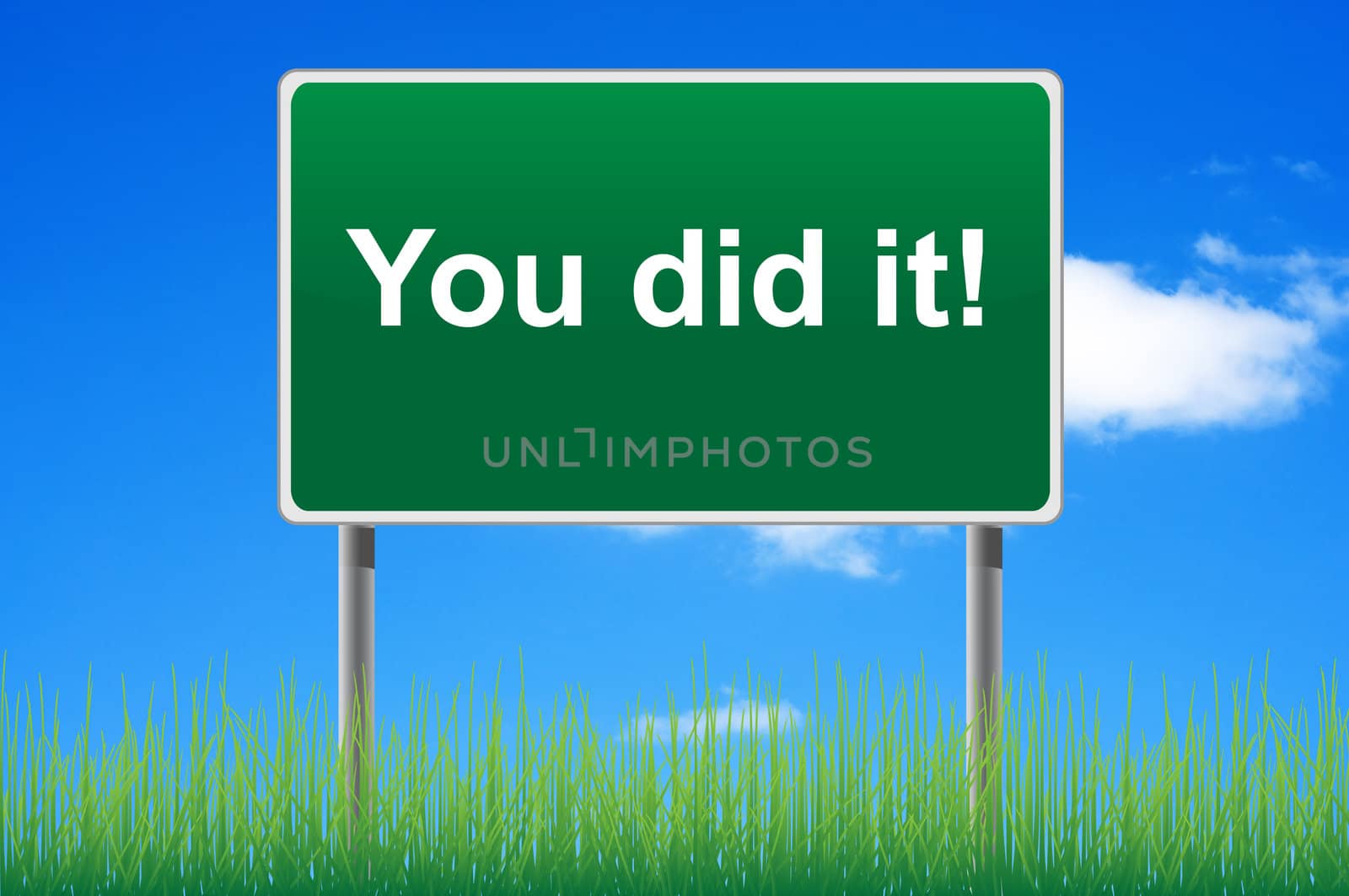 You did it road sign on sky background. Bottom grass.