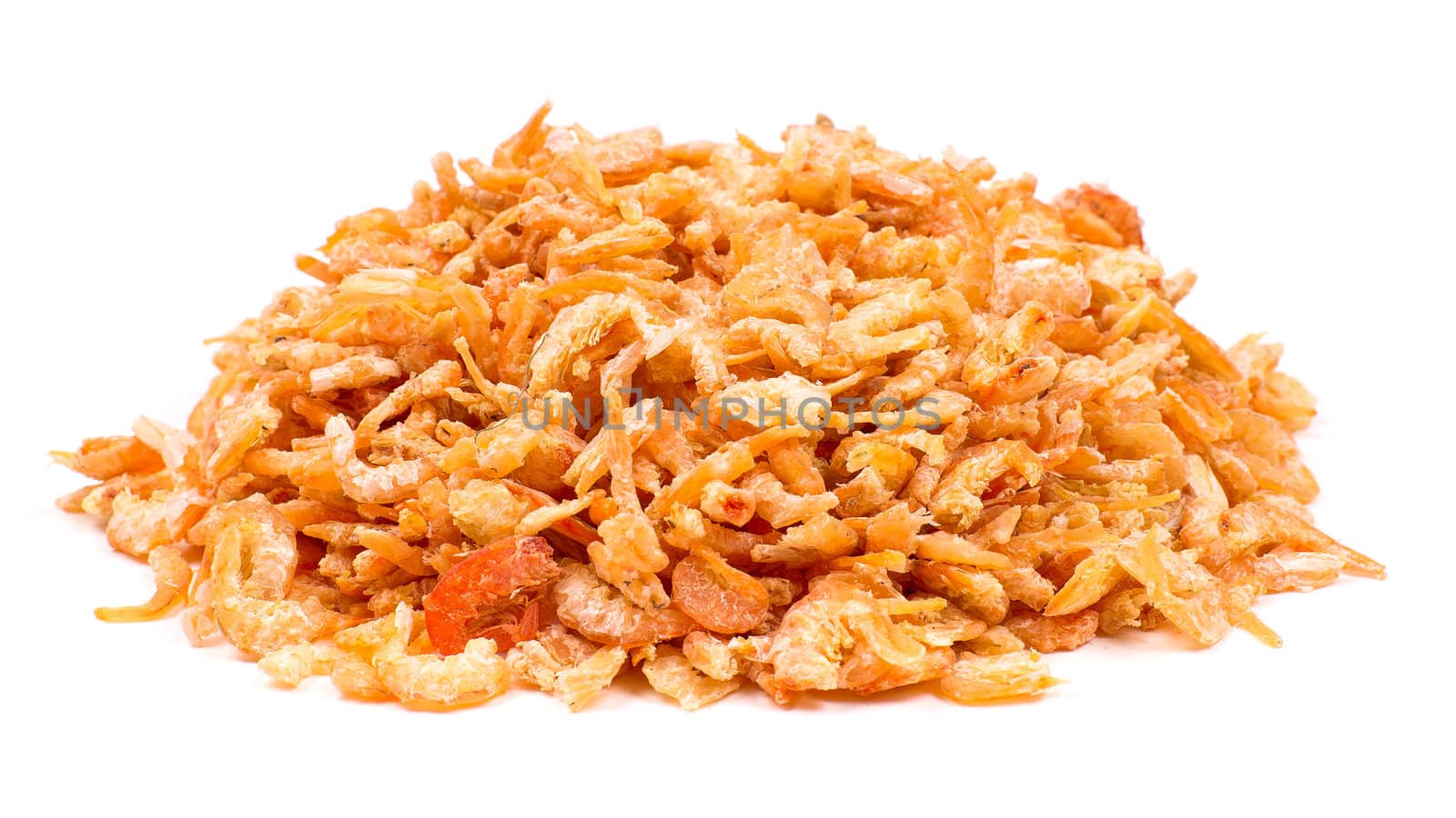 Heap of dried shrimps isolated on a white background