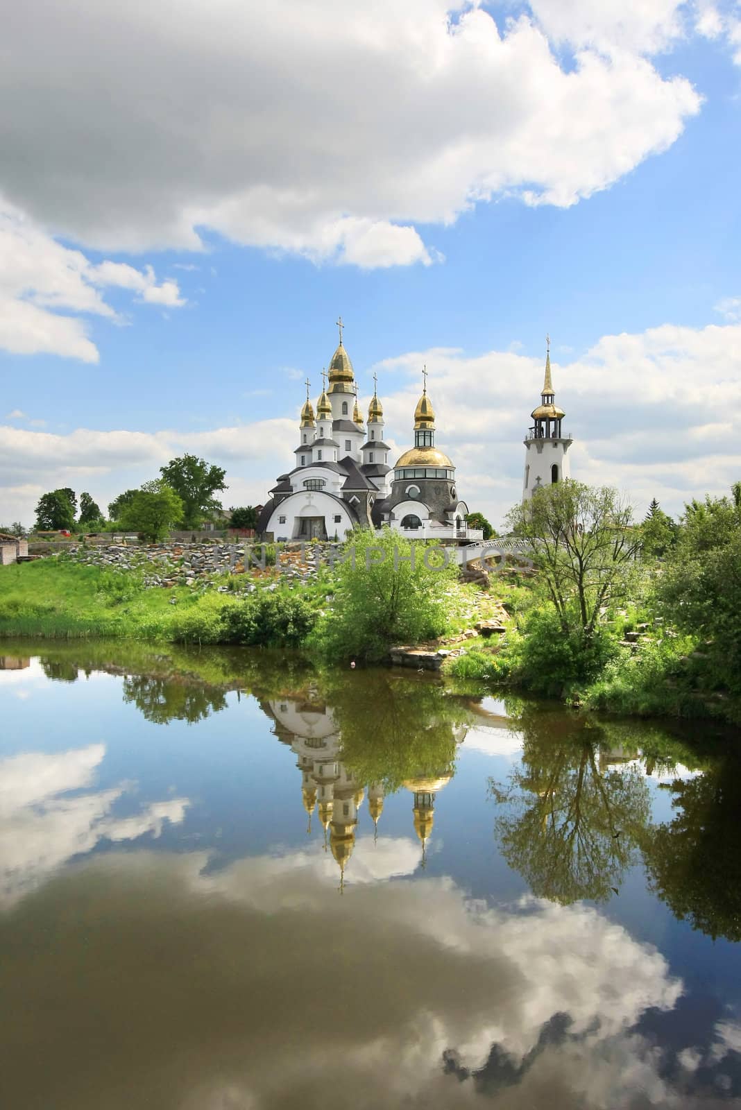 Christian church reflection in a lake