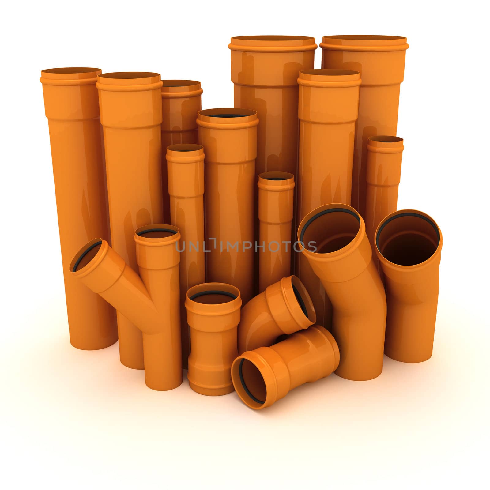 Set of brown drain pipes isolated on white