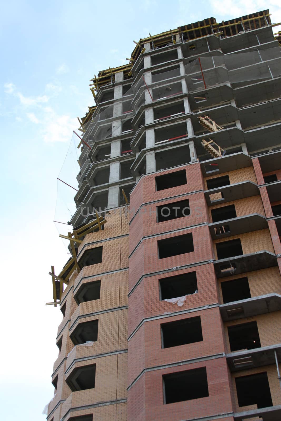 Close up of a building under construction.