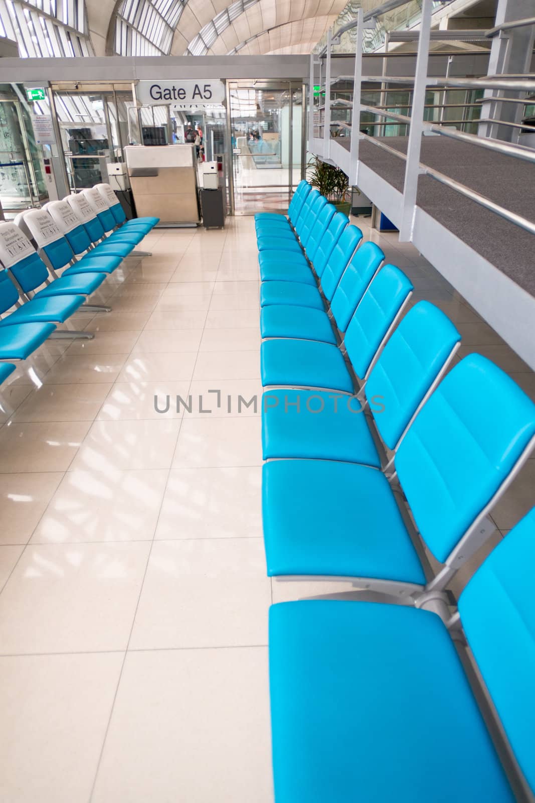 Empty seats in airport lounge of  Suvarnabhumi, Bangkok, Thailand