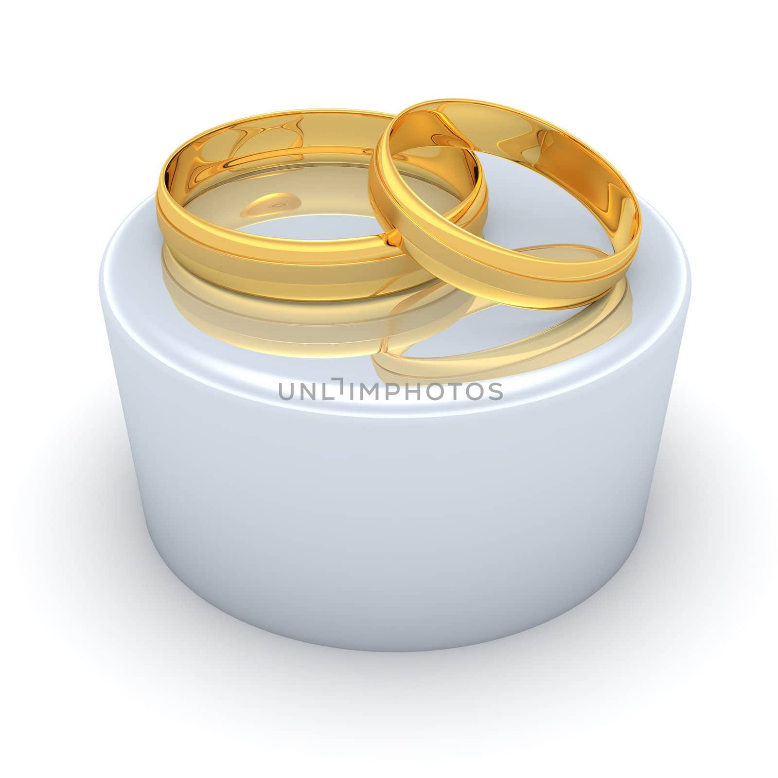 Two gold wedding rings on the podium